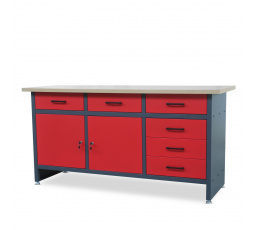 Dílenský stůl HENRY, 1700 x 850 x 600 mm, antracitově-červený