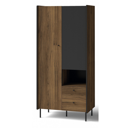 Šatní skříň PRESTIGO - P1, Ořech Warmia/San Sebastian/Černý mat