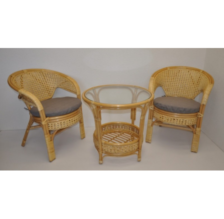 Ratanová sedací souprava Kina medová polstr šedý melír Ratanová sedací souprava Kina medová polstr šedý melír