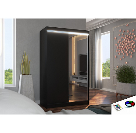 Posuvná skříň se zrcadlem a LED osvětlením REWENA 120 Černá+Černá Posuvná skříň se zrcadlem a LED osvětlením REWENA 120 Černá+Černá