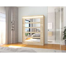 Posuvná skříň se zrcadlem a LED osvětlením MURANI 150 Sonoma+Sonoma