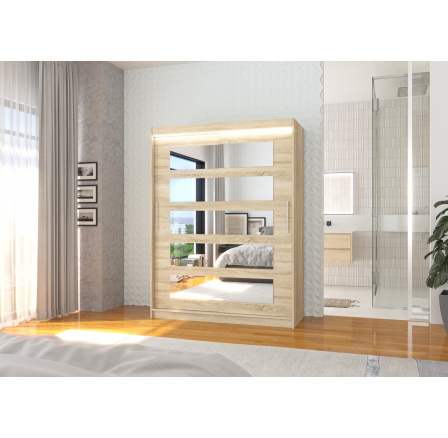 Posuvná skříň se zrcadlem a LED osvětlením MURANI 150 Sonoma+Sonoma