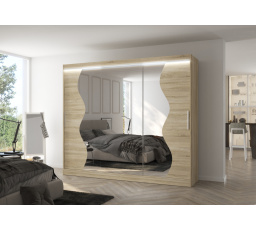 Posuvná skříň se zrcadlem a LED osvětlením SHARON 250 Sonoma+Sonoma