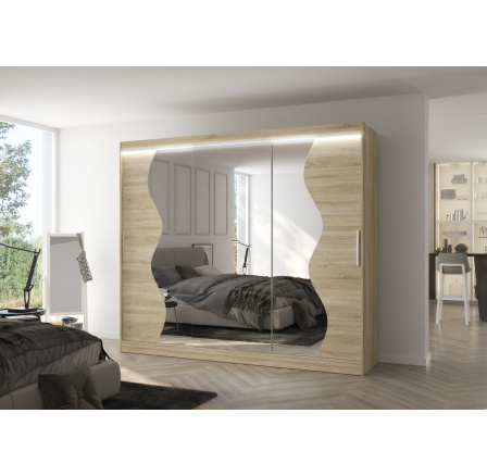 Posuvná skříň se zrcadlem a LED osvětlením SHARON 250 Sonoma+Sonoma