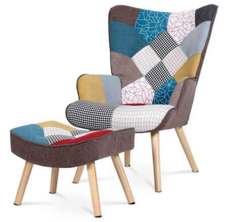 Křeslo ušák, vícebarevná látka, AK-305 PW2