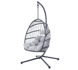 Závěsné křeslo, kov, polyratan, šedá, AZ-V1269 GREY