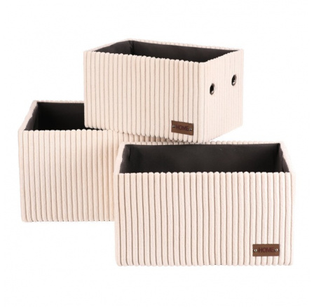 Koš regálový - manšestrový potah, krémový, cena za sadu 3 ks