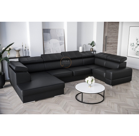 Rohová sedací souprava ROYAL MAX I 210x375x185 - černá eko kůže , pravá