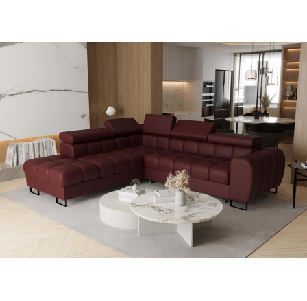 Rohová sedací souprava ASPEN 260x225 cm přírodní kůže - levá, Bordová kůže