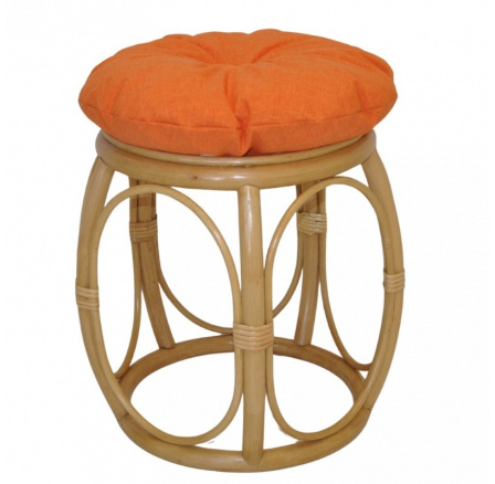 Ratanová taburetka široká medová polstr oranžový melír