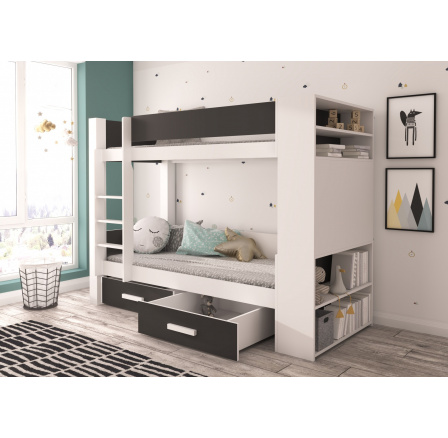 Dvoulůžková patrová postel GARET 180x80 Bílá+Antracit