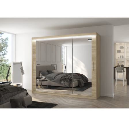 Posuvná skříň se zrcadlem a LED osvětlením CHESTER 250 Sonoma+Sonoma
