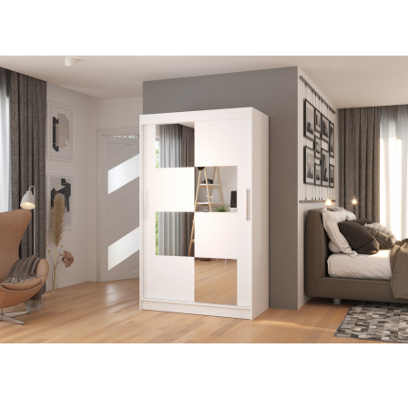 Posuvná skříň se zrcadlem LUGANO 120 Bílá+Bílá