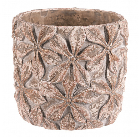 Obal na květiny - velký kulatý, vzor květin, beton