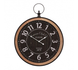 Hodiny nástěnné - pr. 58 cm, kov a dřevo, styl kapesních hodinek