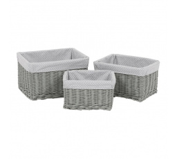 Koš regálový - proutěný, šedý s látkou, cena za sadu 3 ks