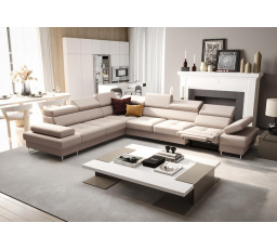 Rohová sedací souprava s funkcí spaní a relaxace GALAXY MAX 350x280 cm - béžová, levá