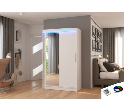 Posuvná skříň se zrcadlem a LED osvětlením BARIO 120 Bílá+Bílá