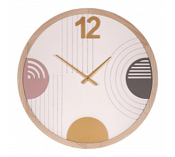 Hodiny nástěnné - pr. 60 cm, MDF a dřevěný rám, barevné kruhy