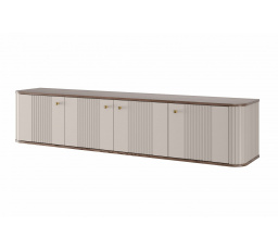 Závěsná TV komoda Vesper 4D, kašmír / ořech / zlaté úchyty