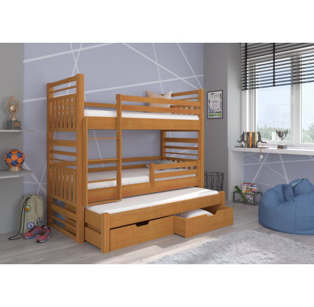 Třílůžková patrová postel HIPPO 180x80 Olše