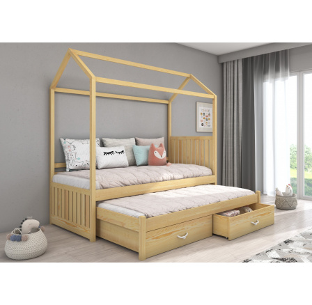 Postel domek s matracemi JONASZEK 200x90 Borovice Přírodní Postel domek s matracemi JONASZEK 200x90 Borovice Přírodní