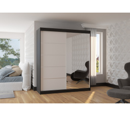 Šatní skříň s posuvnými dveřmi a zrcadlem CARO 180 Černá+Bílá