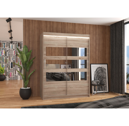 Posuvná skříň se zrcadlem a LED osvětlením FLORENTO 150 Truffle+Truffle