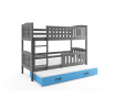 Dětská patrová postel KUBUS 3 s přistýlkou 90x190 cm, včetně matrací, Grafit/Modrá