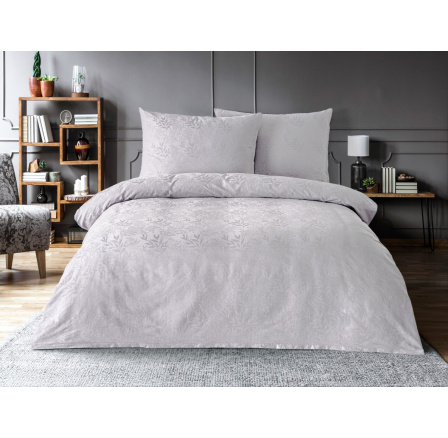 Luxusní žakárové povlečení 220x220, 70x90cm listy světle šedé