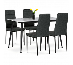 Jídelní set s 4 židlemi, 130x70x76cm, keramika, mramor, ASE-1004 BK2