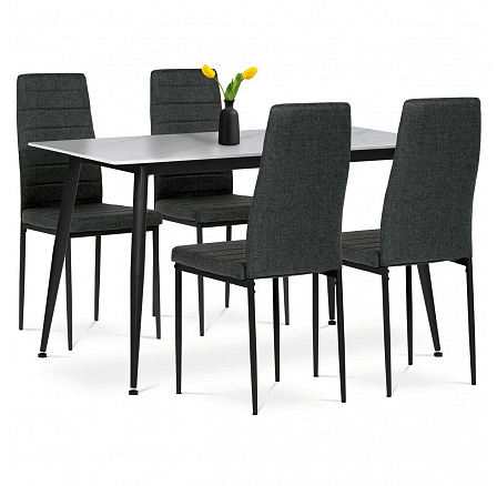 Jídelní set s 4 židlemi, 130x70x76cm, keramika, mramor, ASE-1004 BK2