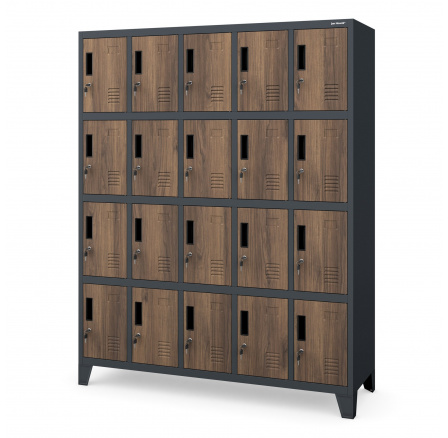 Kovová šatní skříňka BHP antracitová/ořech: Eco Design ROBERT, 1360 x 1720 x 450 mm