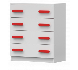 Komoda 4S SMYK I - 02, Bílá Mat/Červená