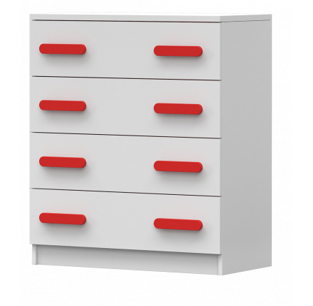 Komoda 4S SMYK I - 02, Bílá Mat/Červená