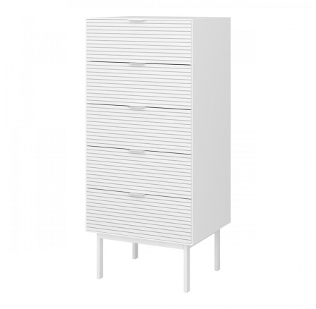 Komoda SEAN 5S, Bílá/Bílá masiv Komoda SEAN 5S, Bílá/Bílá masiv