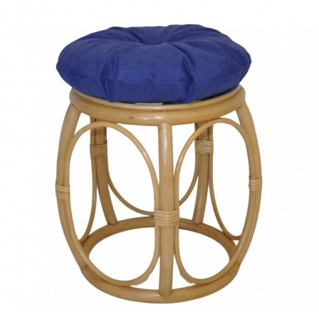 Ratanová taburetka široká medová polstr modrý melír