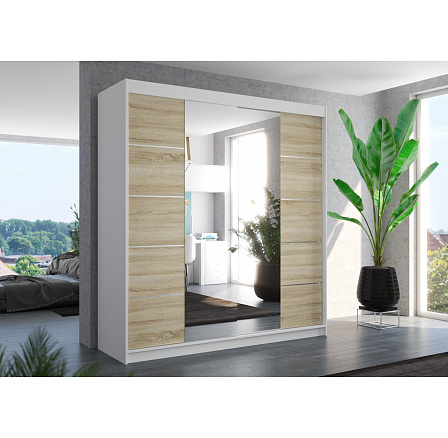 Posuvná skříň se zrcadlem DALMATIA 200 Bílá+Sonoma