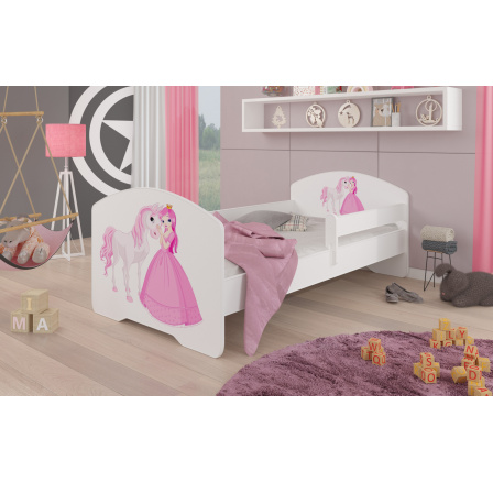 Postel s matrací a zábranou PEPE PRINCESS AND HORSE 160x80 Bílá