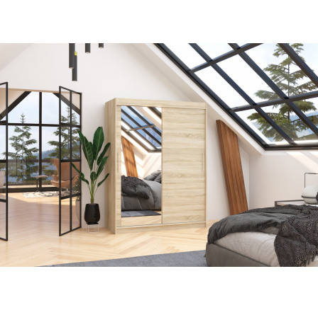 Posuvná skříň se zrcadlem BIANCO 150 Sonoma+Sonoma