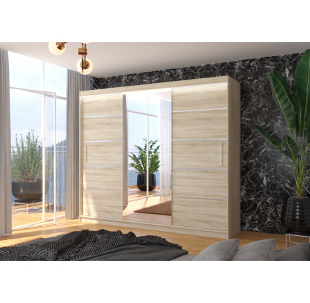 Posuvná skříň se zrcadlem a LED osvětlením SALTO 250 Sonoma+Sonoma