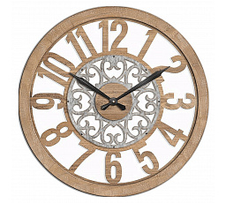 Hodiny nástěnné - pr. 60 cm, MDF a kov, hnědé