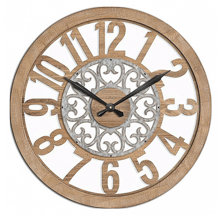 Hodiny nástěnné - pr. 60 cm, MDF a kov, hnědé