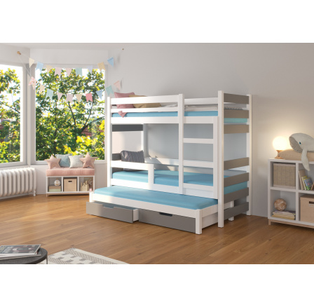 Třílůžková patrová postel s matracemi KARLO White+Gray