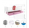 Dětská postel KUBUS 90x200 cm se šuplíkem, bez matrace, Bílá/Růžová