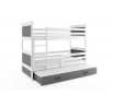 Dětská patrová postel RICO 3 s přistýlkou 90x200 cm, včetně matrací, Bílá/Grafit