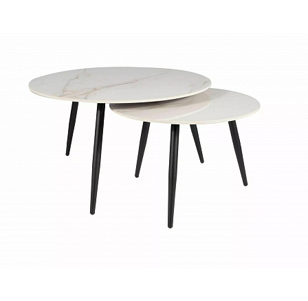 Set konferenčních stolků KORA D, Bílá/černý mat