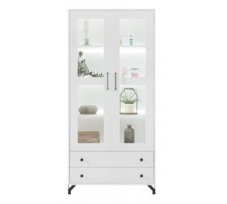 Vitrína BERGEN - BE2, Bílý Lux + Bílá vysoký lesk