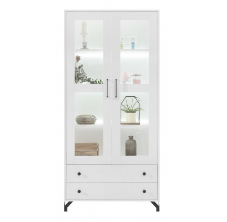 Vitrína BERGEN - BE2, Bílý Lux + Bílá vysoký lesk