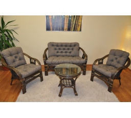Ratanová sedací souprava Rio De Janeiro hnědá polstry šedý melír